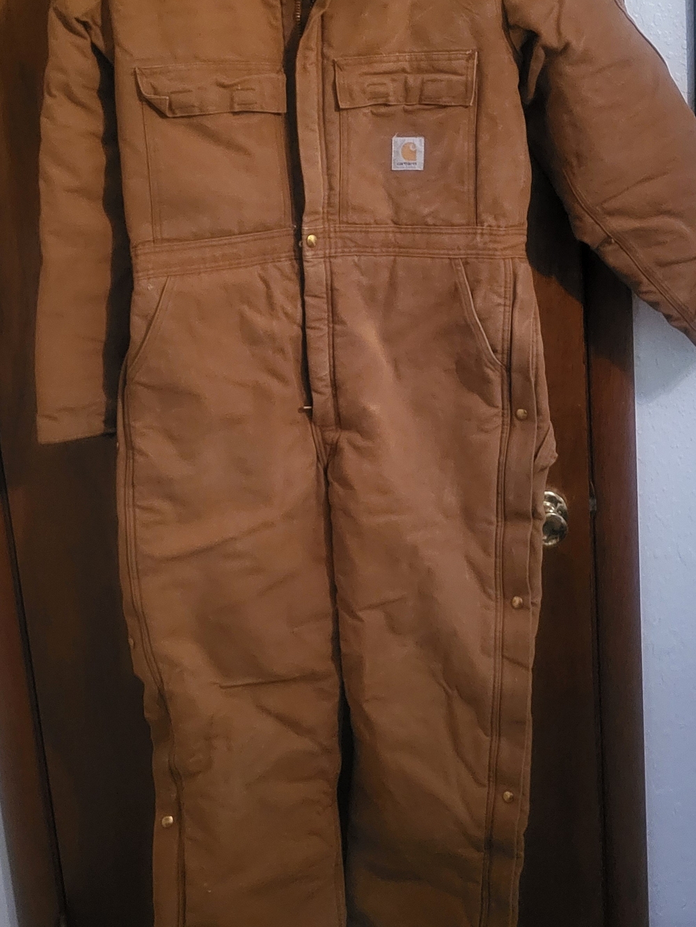 Carhartt Brown Insulated One-Piece Coverall. 2 Zippers And Dry Cleaned